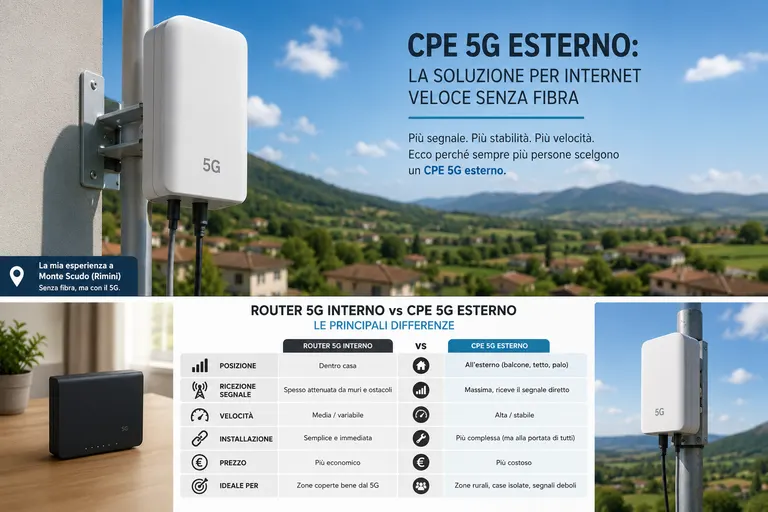 CPE 5G esterno montato sul tetto come soluzione internet senza fibra