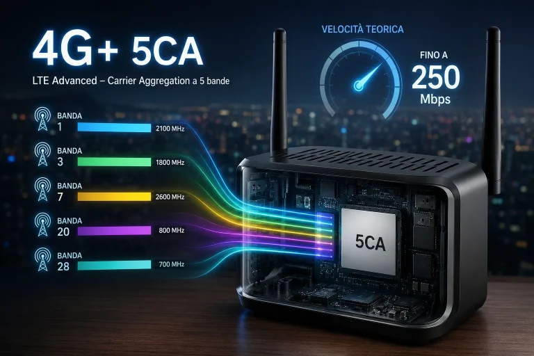 Cosa significa 4G+ 5CA in un router LTE con Carrier Aggregation a 5 bande